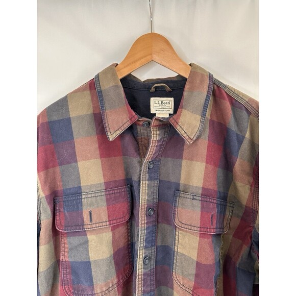 Vintage LL Bean Mens canvas Flannel Plaid Lined Barn Chore Shirt Jacket Sz XLT - Picture 3 of 13